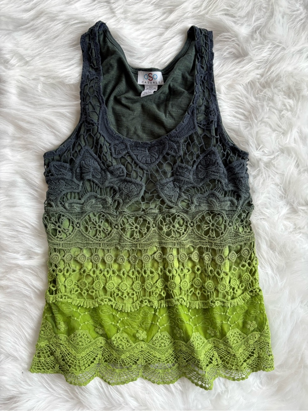 Women's Ombre Lace Tank Top in Black to Green small hippie boho